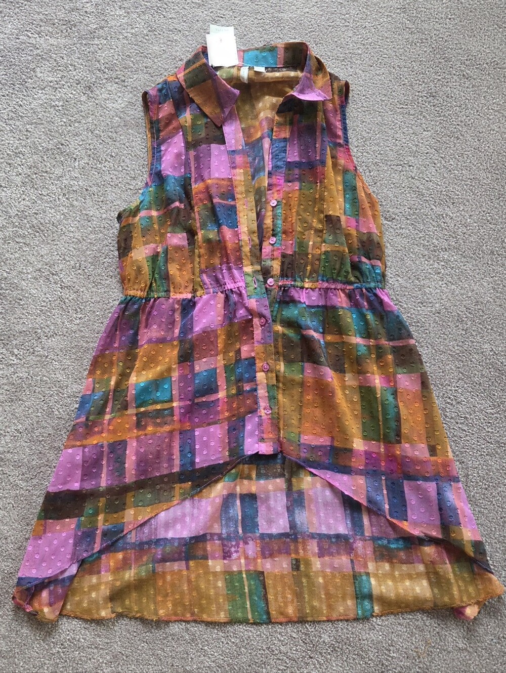 Colorful Plaid High Low Sleeveless Tunic